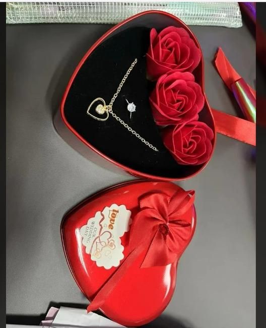 Sparkling Love Adornments jewellery & Artificial Flower in Heart Red Box ( Valentine's Gift )